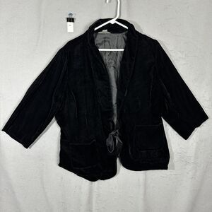 CJ Banks Womens 3/4 Sleeve Open Coat Tie Black Felt Plus Size 1X